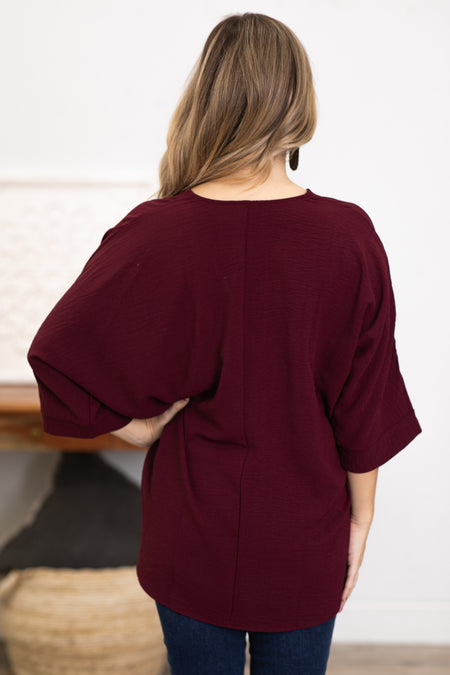 Wine V-Neck Airflow Top