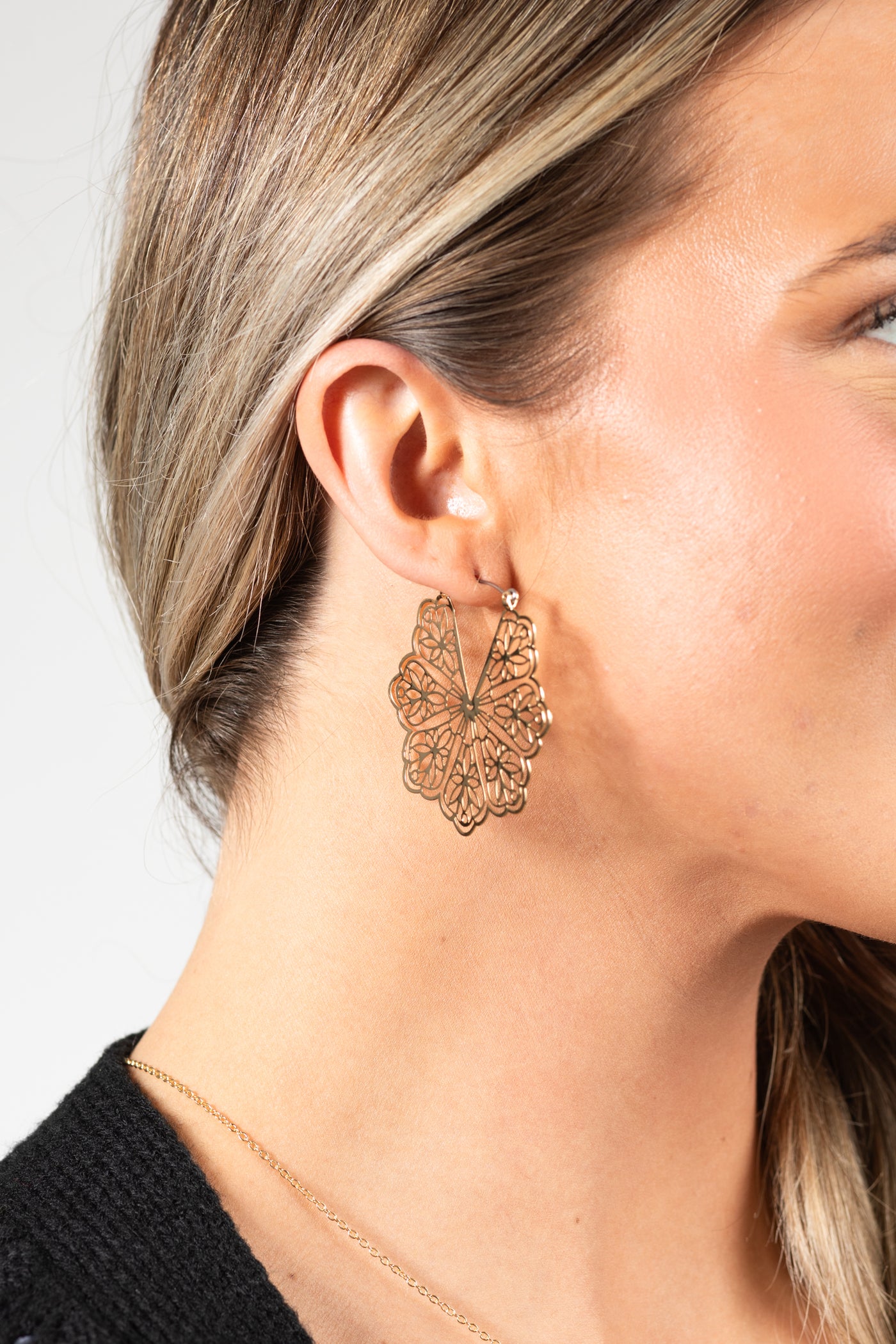 Gold Vintage Floral Laser Cut Hoop Earrings