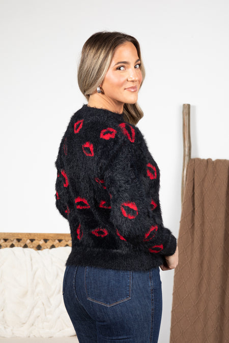 Eyelash Lips Intarsia Sweater