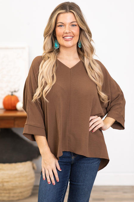 Mocha V-Neck Airflow Top