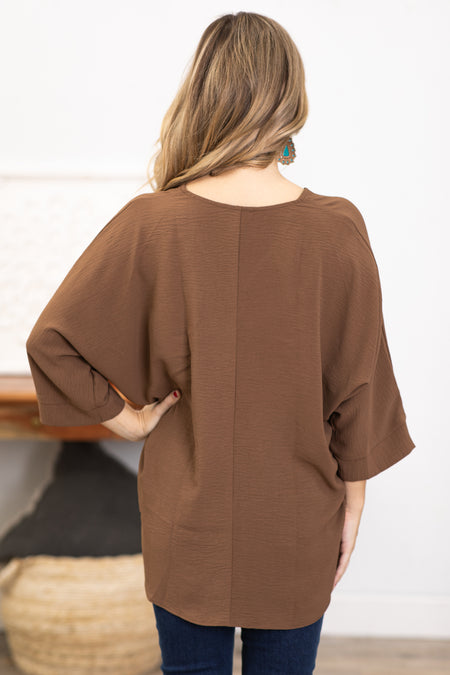 Mocha V-Neck Airflow Top