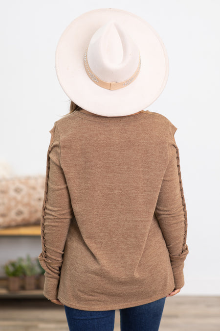 Cinnamon Long Sleeve Top With Braided Sleeve