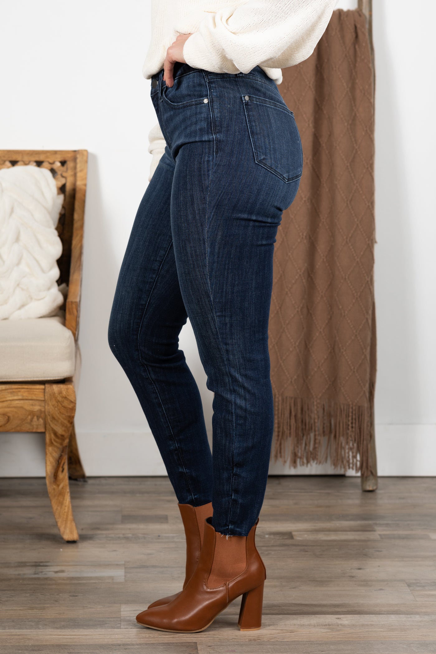 Judy Blue Dark Wash Skinny Raw Hem Jeans