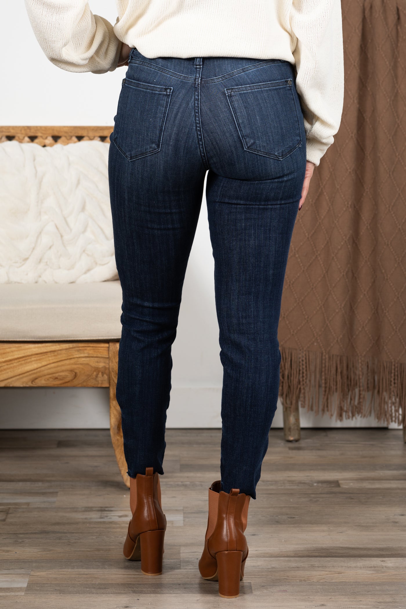 Judy Blue Dark Wash Skinny Raw Hem Jeans