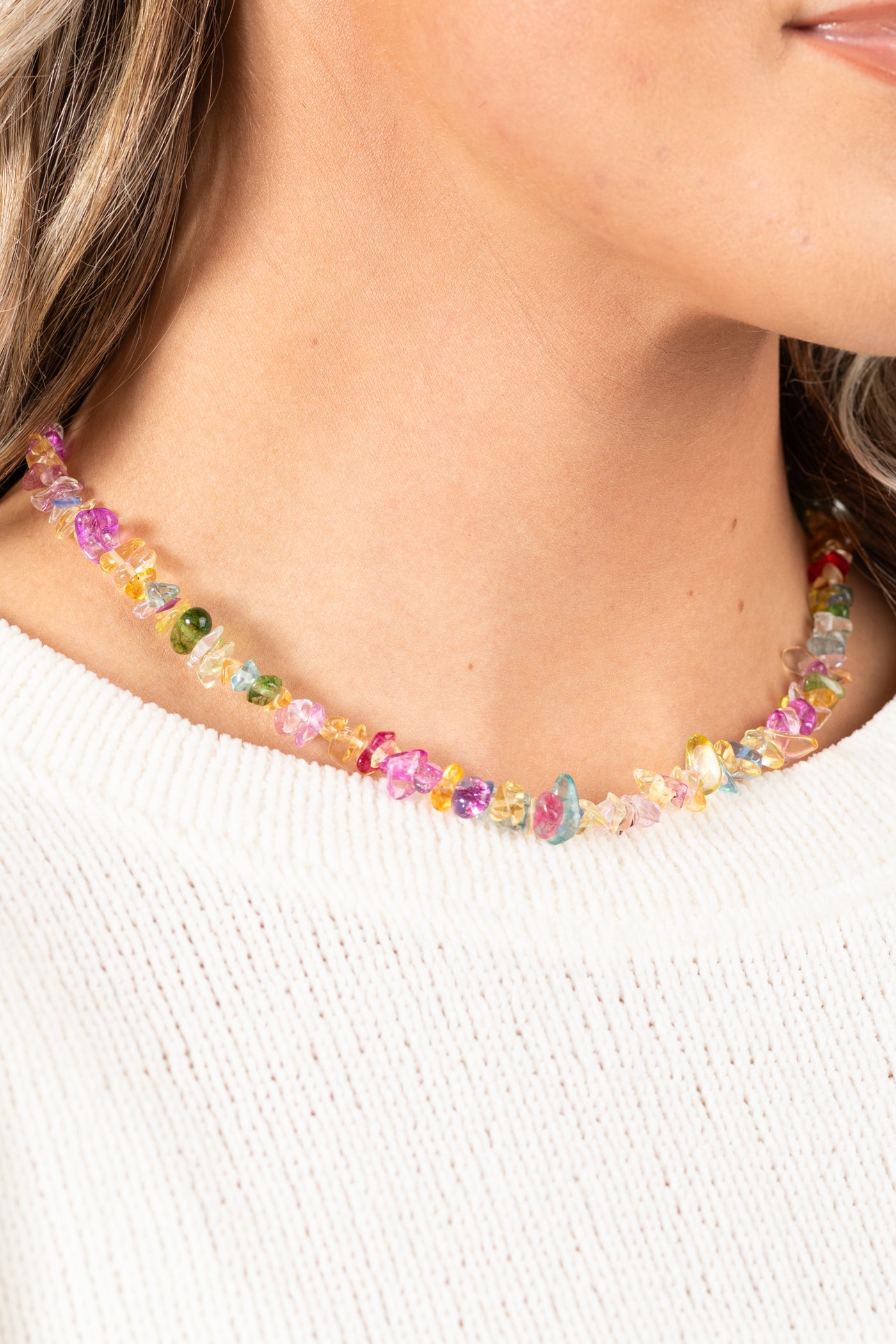 Pink Glass Beads Multicolor Necklace