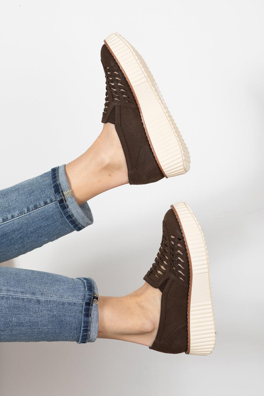 Leather Brown Braid Detail Platform Loafer