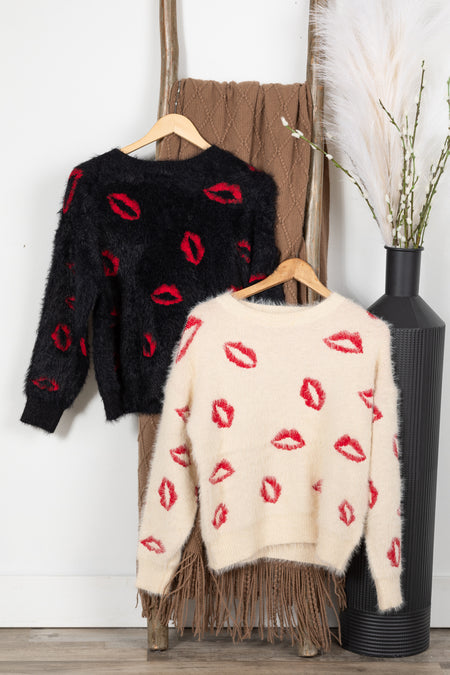 Eyelash Lips Intarsia Sweater