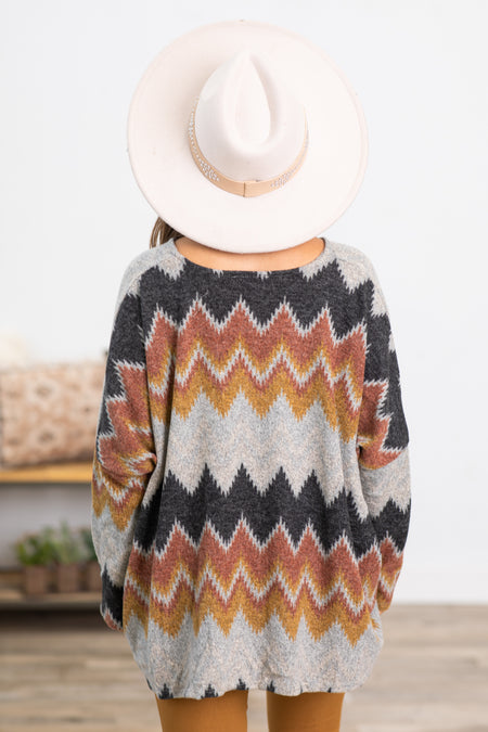 Charcoal and Rust Chevron Dolman Sleeve Top