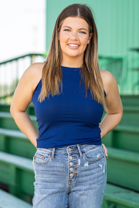 Navy Ribbed Fitted Tank - Filly Flair