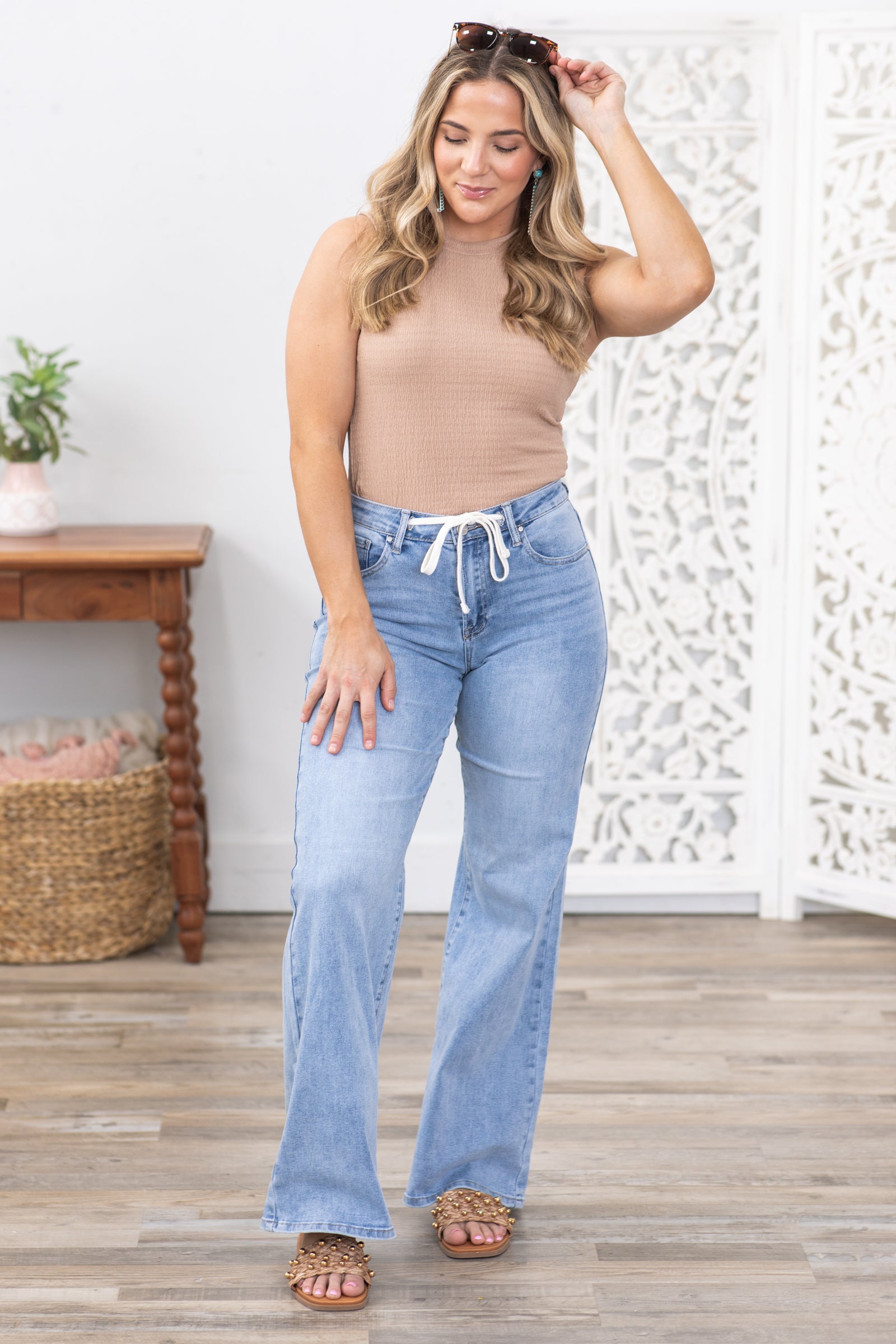 Risen Drawstring Wide Leg Relaxed Fit Jeans · Filly Flair