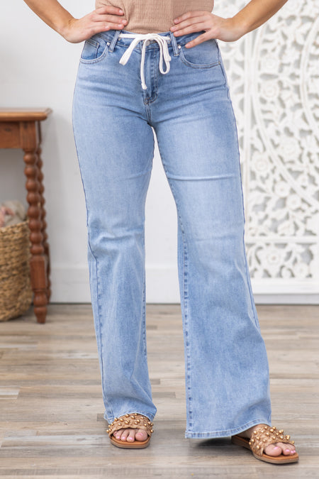 Risen Drawstring Wide Leg Relaxed Fit Jeans