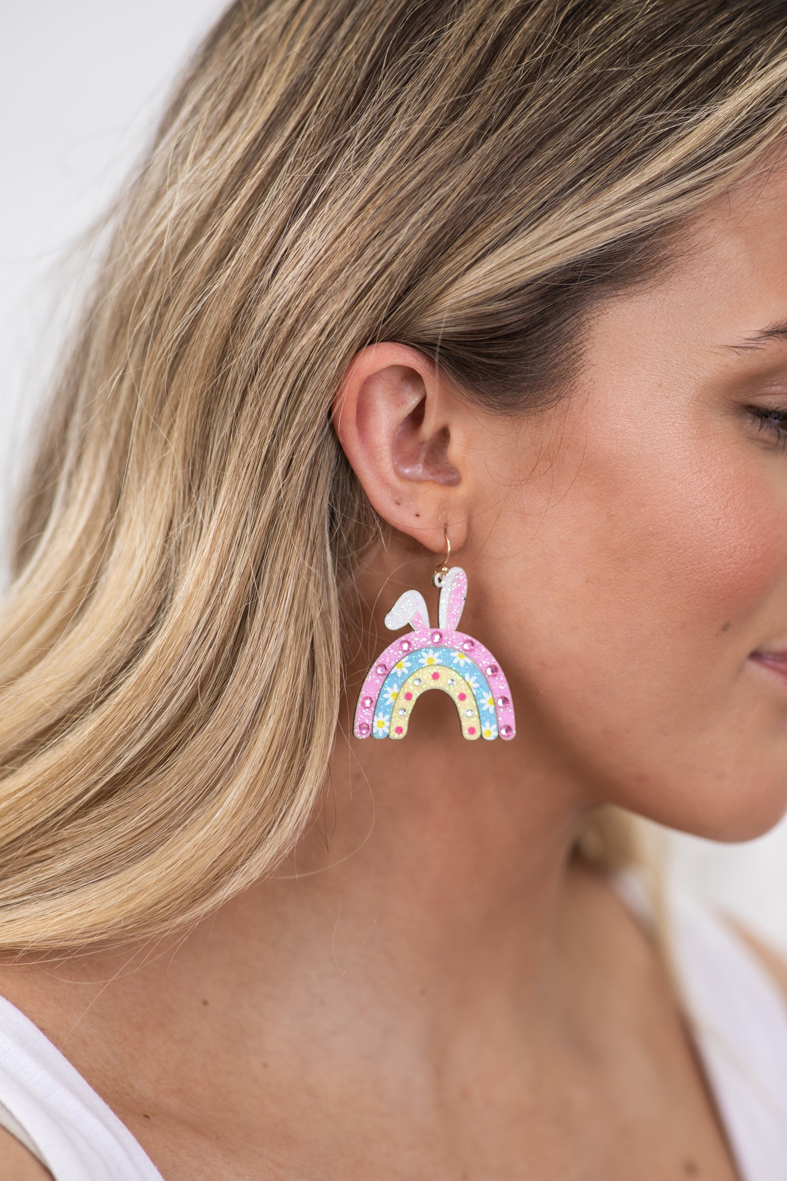 Pink Glitter Leather Easter Rainbow Earrings Filly Flair