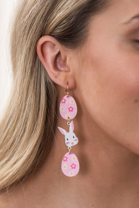 Pink Glitter Easter Tiered Drop Earrings