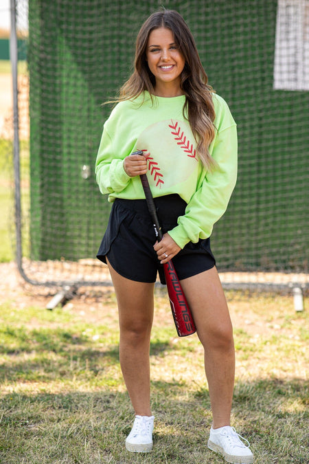 Neon Green Baseball Graphic Sweatshirt - Filly Flair