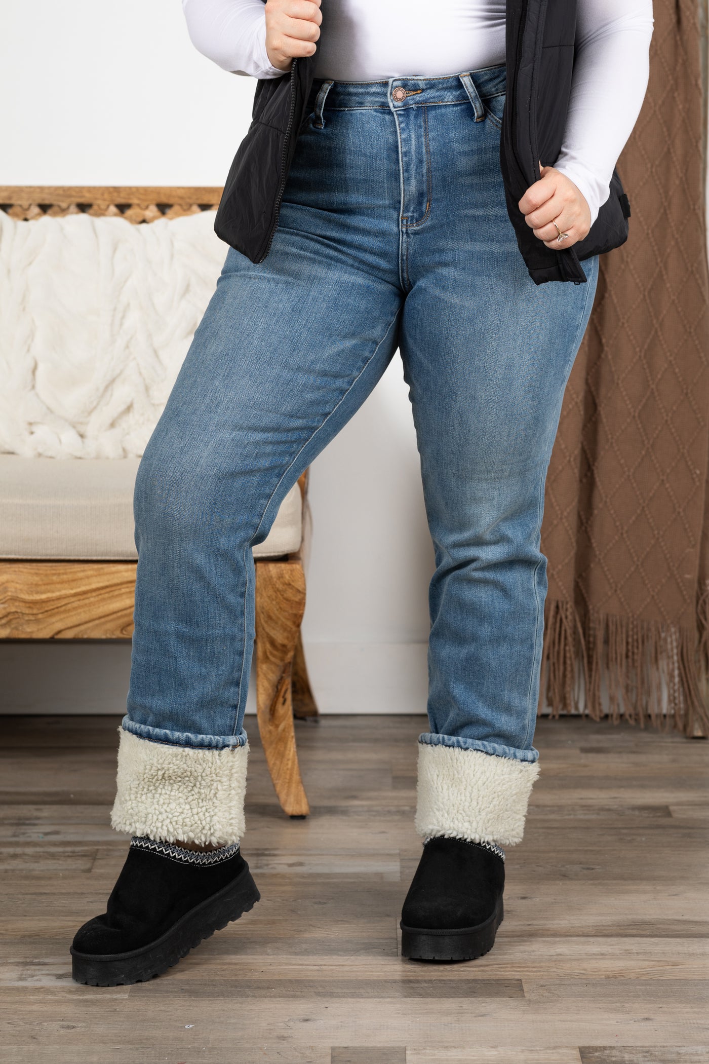 Judy Blue Shearling Cuff Straight Jeans