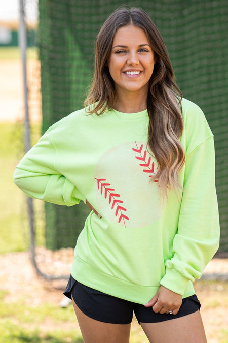 Neon Green Baseball Graphic Sweatshirt - Filly Flair