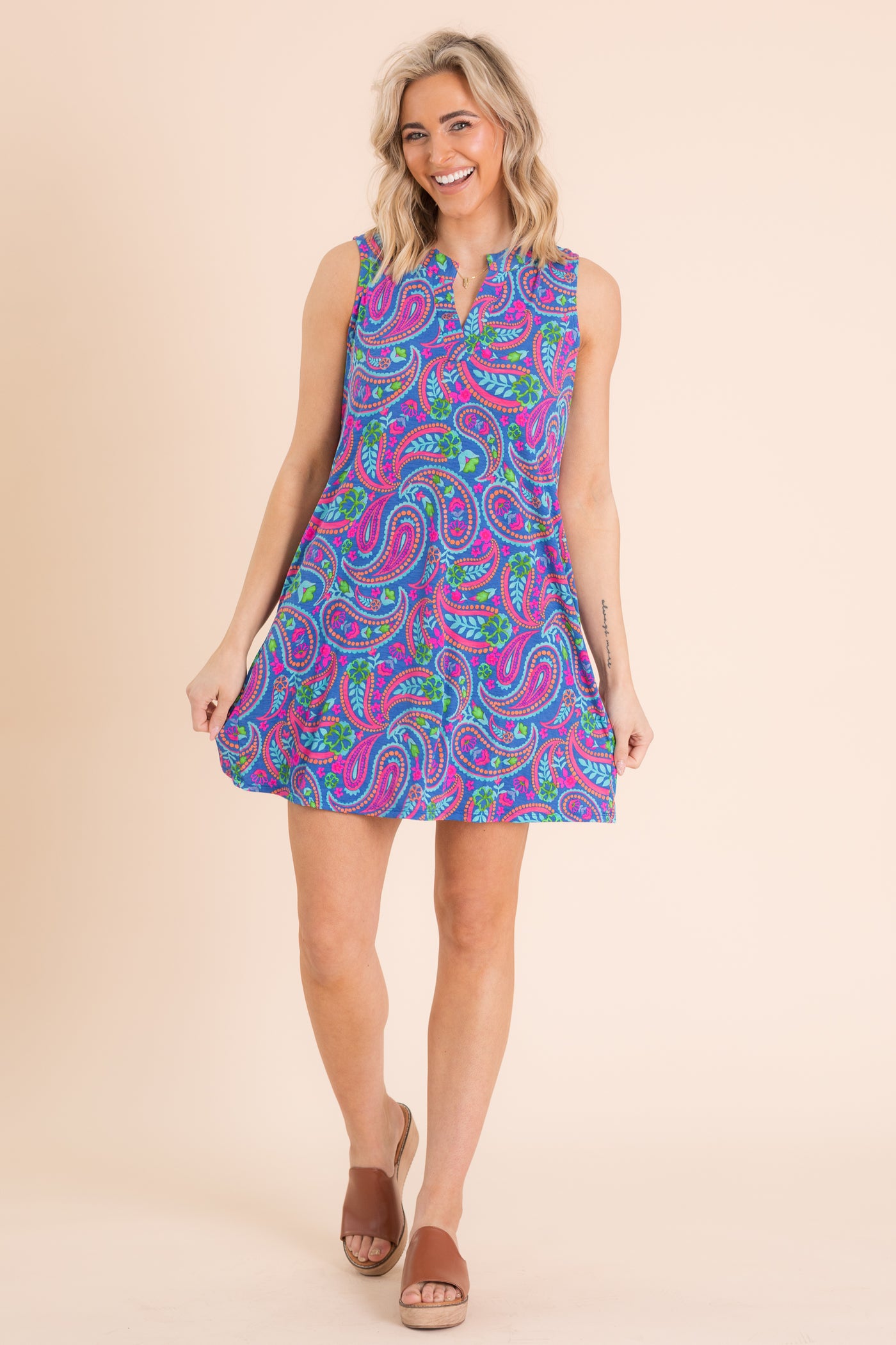 Blue Paisley Print Wrinkle Free Liz Dress