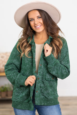 Hunter Green Snap Front Knit Jacket