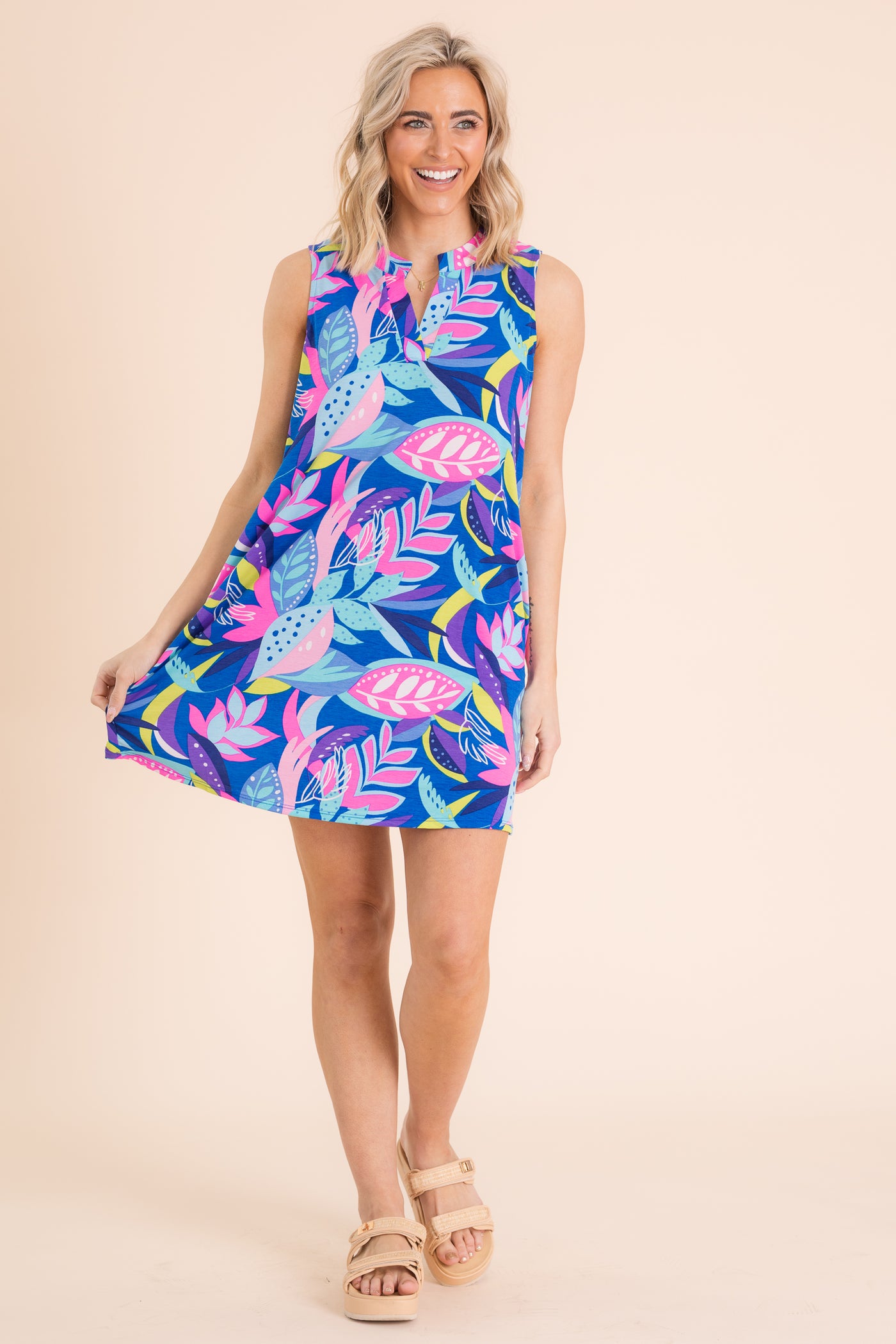 Royal And Neon Pink Wrinkle Free Liz Dress