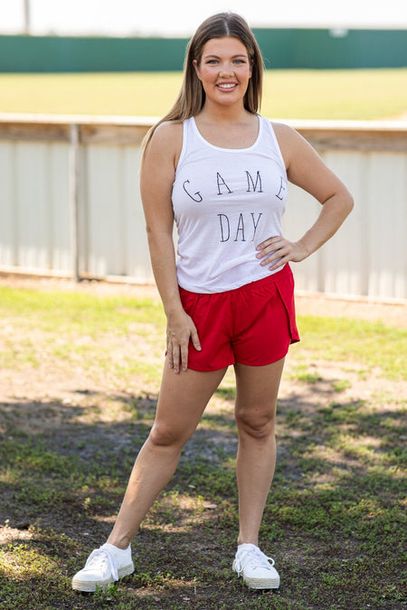 Red Dolphin Hem Shorts With Back Pocket - Filly Flair