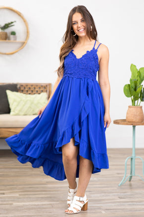 Cobalt Crochet Bodice Hi Lo Midi Dress - Filly Flair