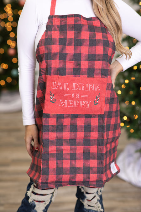 Red Buffalo Plaid Eat Drink Be Merry Apron