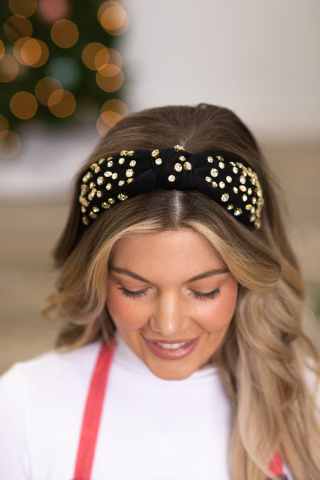 Black Knot Headband With Rhinestones