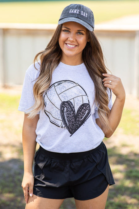 Heathered Grey I Heart Volleyball Graphic Tee - Filly Flair