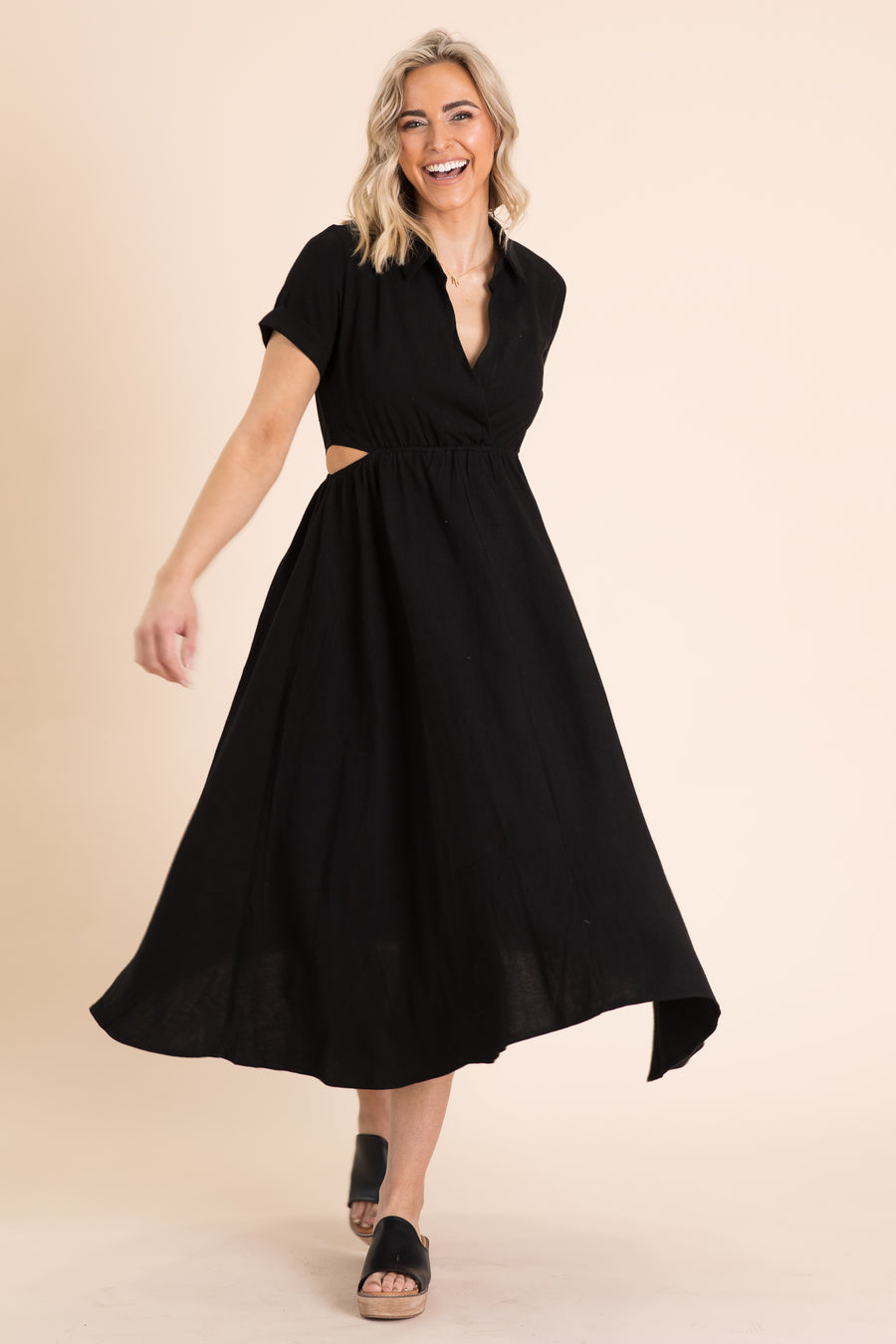 Black Side Cutout Maxi Skirt Dress