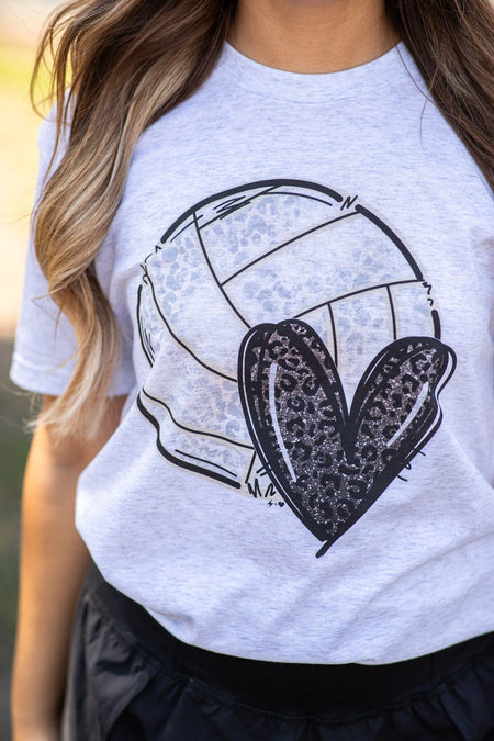 Heathered Grey I Heart Volleyball Graphic Tee - Filly Flair