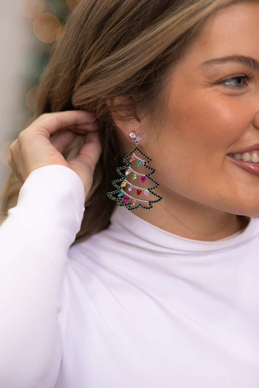 Multicolor Rhinestone Christmas Tree Earrings