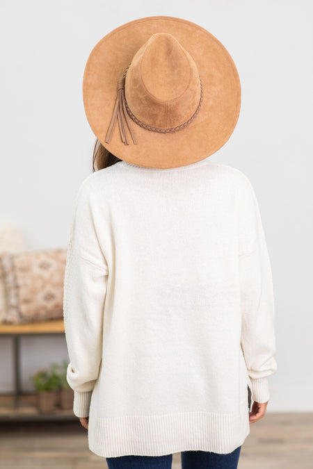 Ivory Textured Mock Neck Sweater