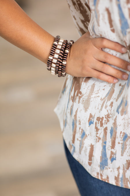 Copper and Ivory Stacked Bracelet Set