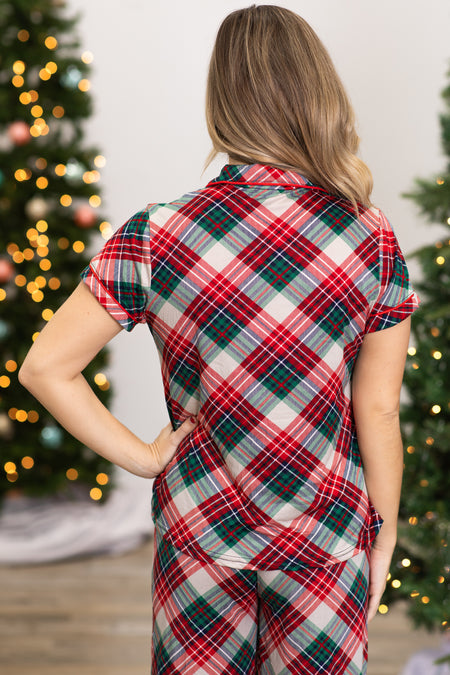 Emerald Green and Red Plaid Pajama Top