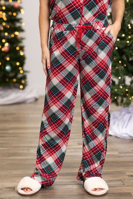 Emerald Green and Red Plaid Pajama Pants