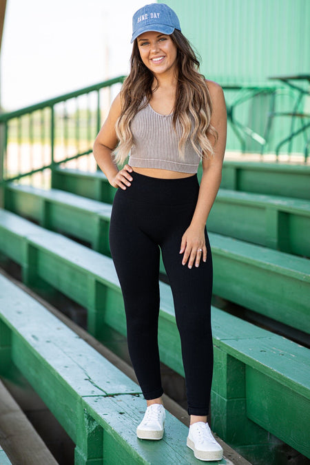 Black Ribbed Seamless High Waist Leggings - Filly Flair