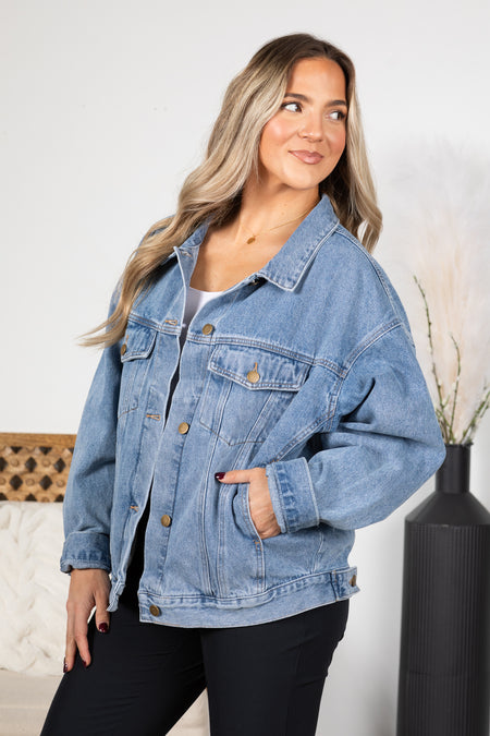 Medium Wash Classic Boyfriend Fit Denim Jacket