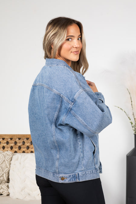 Medium Wash Classic Boyfriend Fit Denim Jacket