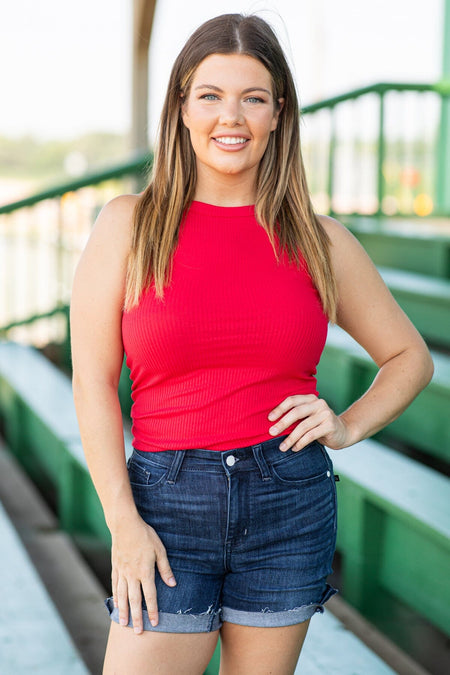 Red Ribbed Fitted Tank - Filly Flair