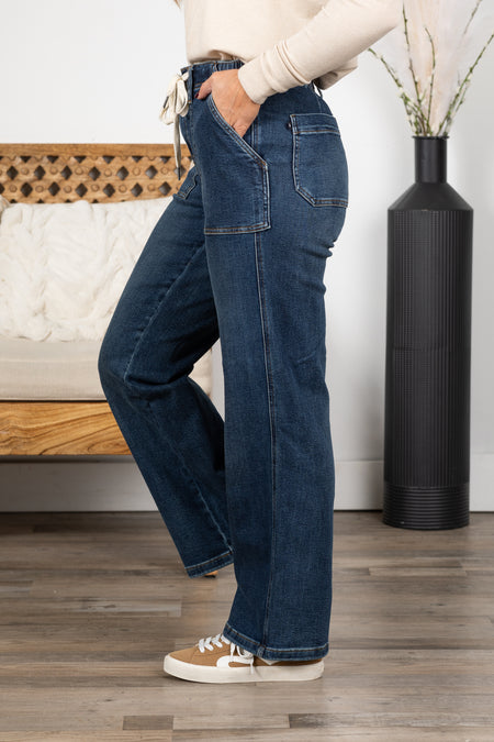 Judy Blue Medium Wash Drawstring Wide Jeans