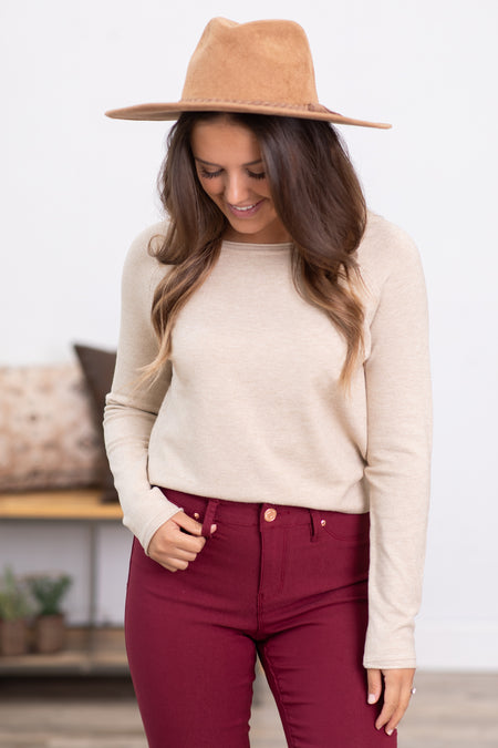 Oatmeal Round Neck Basic Sweater