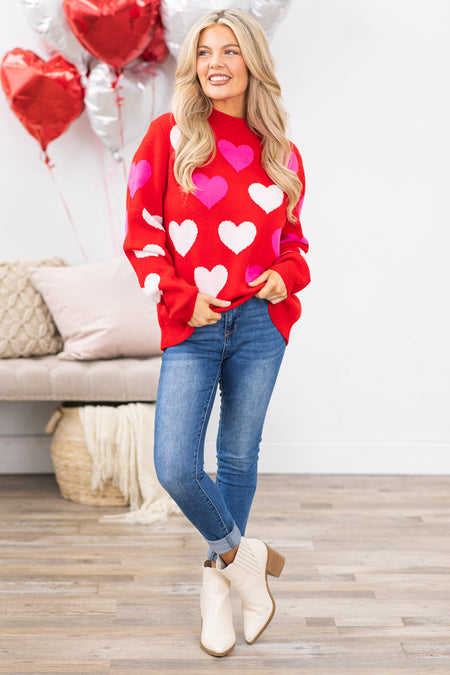 Red Heart Pattern Intarsia Sweater