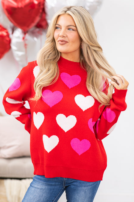 Red Heart Pattern Intarsia Sweater