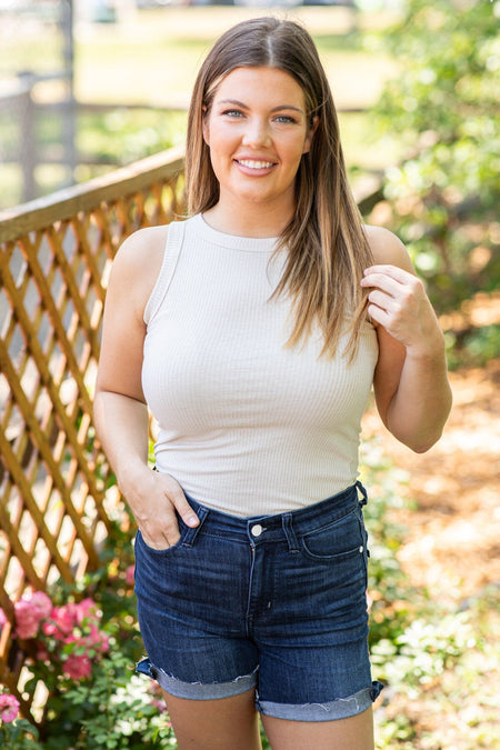 Beige Ribbed Fitted Tank - Filly Flair