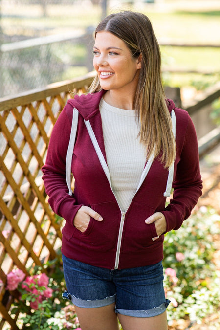 Burgundy Full Zip Hoodie - Filly Flair