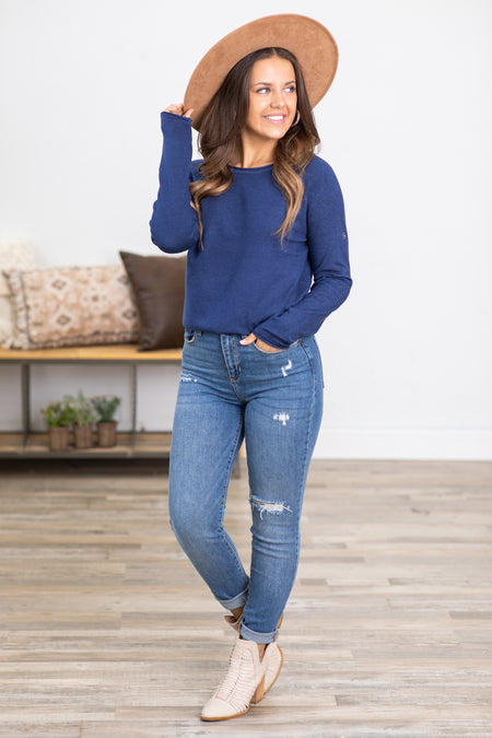 Navy Round Neck Basic Sweater