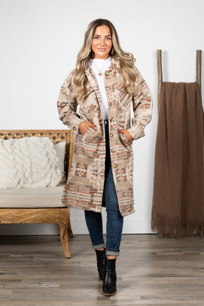 Aztec And Plaid Printed Shacket Coat