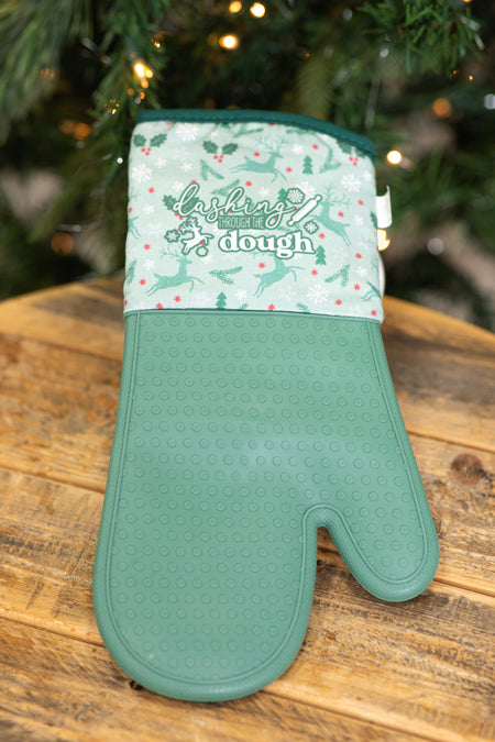 Green Dashing Through The Dough Oven Mitt