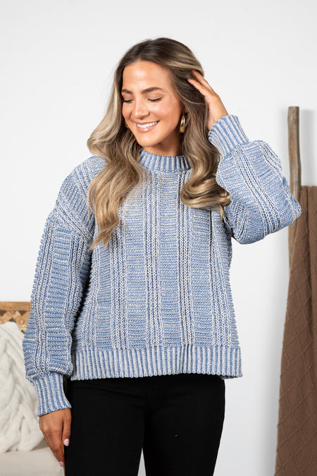 Dusty Blue Two Tone Cozy Sweater