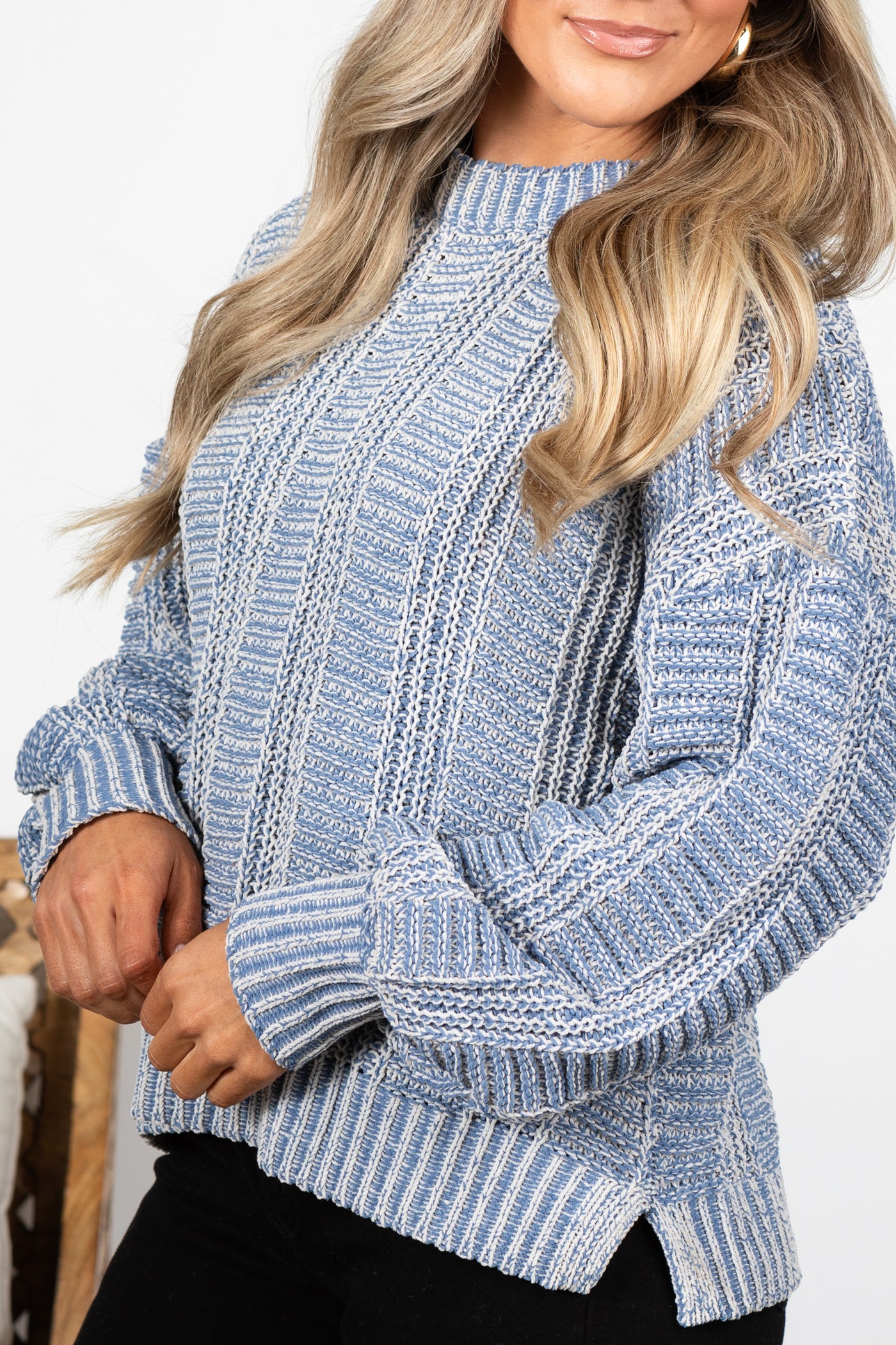 Dusty Blue Two Tone Cozy Sweater